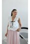 Women's White Pleated Tie-Back Blouse