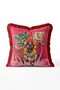 Floral Headed Woman Figure Fringed Throw Pillow Cover - Fuchsia Pillowcase with Red Tassels