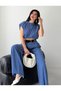 Women's Summer Belted Trousers and Crop Blouse Set Blue - 5