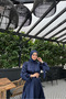 Lia Navy Blue Gathered Front Chanel Satin Fabric Luxurious Hijab Evening Dress - 3