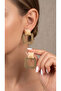 Ecru Marble Patterned Stone Detailed Gold Color Square Geometric Stylish Earrings - 2