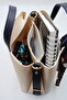Women's Cream Navy Blue Large Size Inner Pocket Double Handle Scarf Detailed Useful Cross Strap Hand and Shoulder Bag - 6