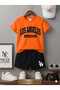 Summer Children's T-Shirt Shorts Unisex (Black Losangelis Paçada L.A Print)