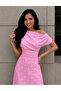 Polka Dot Boat Neck Draped Dress - 4