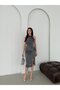 Silver Glitter Draped Halter Neck Midi Evening Dress - 2