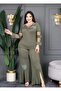 Plus Size Women's Tulle Gradient Floral Stone Appliqué Premium Suit with Slit Sleeves and Tulle Trim - 3