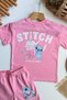 Girls' Stitch Printed Summer T-Shirt and Shorts Set Pink - 4