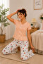 Ss Giyim Women's Floral Patterned Pajama Set Powder Pink Short Sleeve Comfortable Home Wear - 3