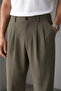 Men's Khaki Baggy Fit Pleated Fabric Trousers - 2