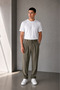 Men's Khaki Baggy Fit Pleated Fabric Trousers