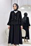 Ruffled Sleeves Skirted Suit Black - 2