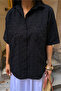 Women's Short Sleeve Scallop Embroidered Shirt Black - 6