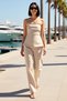 Women's Plus Size Strapless Sleeveless Wide Leg Woven Blouse Pants Set Drawstring Long Length Casual
