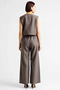 Women's Large Size V-Neck Sleeveless Vest Pants Set Flared Cotton Woven Striped Pattern Relaxed Fit - 5