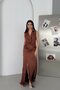Brown Shirt Collar Tie Detail Sleeveless Satin Dress