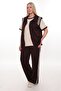 Women's 3-Piece Large Size Tracksuit Set with Side Stripe Detail on the Vest