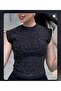 Stone-Embellished Sleeveless Blouse Ottoman Fabric Blouse - 3