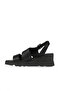 Black Leather Women's Wedge Heeled Sandals - 3