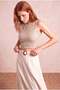 Women's Beige Lace Slim Fit Crew Neck Sleeveless Crop Blouse Ema