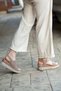Fonze Genuine Suede Leather Velcro Tape Rubber Detail Accessory Buckle Wedge Heeled Women's Sandals Real Suede Beige - 5