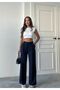 Women's High Waist Pleated Wide Leg Fabric Palazzo Navy Blue Fabric Trousers Office Daily Stylish - 3