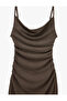 Bürümcük Fabric Textured Slim Fit Draped Slit Thin Strap Midi Pencil Dress - 5