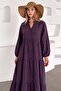 Batwing Sleeve Detailed Muslin Casual Dress Mürdüm 9330-E - 5