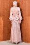 Lace-Up Evening Dress with Powder Collar Detail - 6