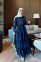 Navy Blue Layered Chiffon Skirt with Elastic Waist - 2
