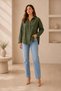 Women's Khaki Cotton Linen Shirt - Oversize Loose Long Sleeve Pocketed Women's Hijab Shirt Overshirt - 6