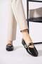 Black crinkled women's flat shoes with belt and scarf - 3