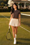 Women's Brown Contrast Ribbed Polo Collar Crop T-Shirt - 6