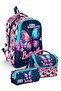 Girl's Primary and Secondary School Three-Piece School Bag Set - Navy Blue Pink Butterfly Pattern