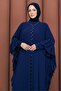 Stone Detailed Chiffon Abaya with Inner Lining in Navy Blue - 8