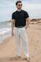 Black Striped Polo Collar Knitwear Men's T-Shirt E7504 - 5