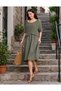 Women's Mesh Knit Top and Linen Flared Skirt Casual Boho Summer Midi Dress - 3