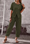 New Season Women's Short-Sleeved Double-Breasted Collared Short Viscose Suit with Asymmetrical Front Cut Detail - 3