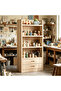 OneDcor Solid Wood Storage Shelf with 2 Drawers - 4