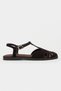 Wood Bitter Brown Suede Leather Embroidery Detail Flat Sole Women's Sandals - 5
