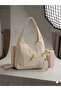 Linen Tote Shoulder Bag, Hobo Bag, Black Cloth Bag - 2
