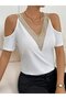 Women's Viscose Blouse with Open Shoulders and V-Neck - 2