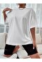 Women / Girls White Oversize T-Shirt Be Happy Printed - 4