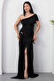 One-Shoulder Shawl Collar Sandy Dress with Buckle at the Waist K-261704 - 7