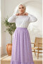 Elastic Waist Polka Dot Patterned Skirt 0312-03 Lilac - 3