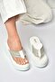 Y973525309 White Stone Detailed Flip Flops with Thick Sole for Women - 4