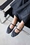 Maxy Women's Bow Detail Satin Ballerinas Black Polka Dot