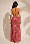 Women's Patterned Halter Neck Deep Slit Beach Dress Pareo - 2