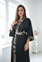 Black Leopard Detailed Long Satin Women's Kimono - 5