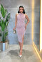 Glittery Fabric Drawstring Detailed Pencil Dress - Pudra - 2