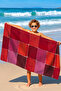 Modern Geometric Plaid Beach Towel - Red Purple Abstract Design Quick Dry Microfiber Towel Coverlet - 2